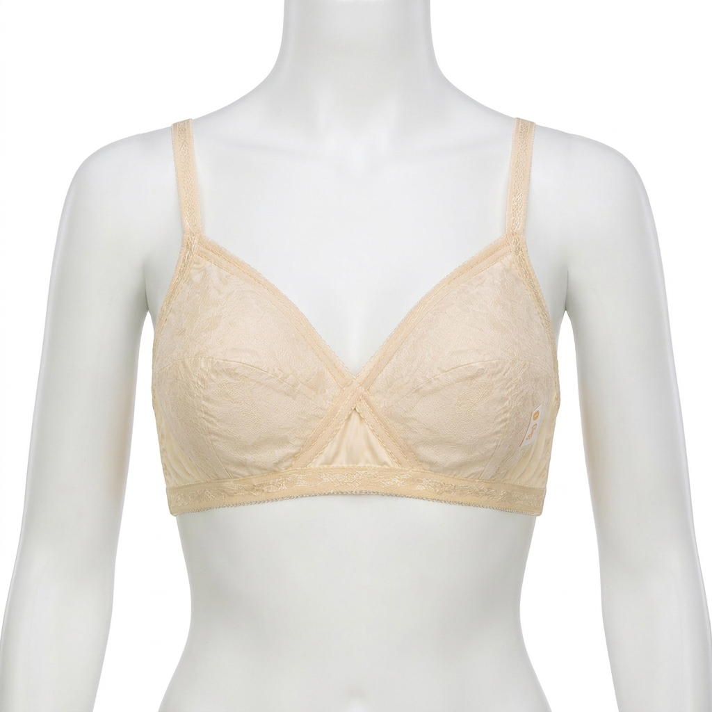333 Jali wireless bra in Skin and Black — Front View | Candy Pakistan