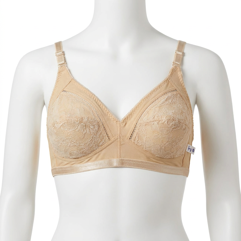 Amorina Jersey wireless bra in Skin and Black — Front View | Candy Pakistan